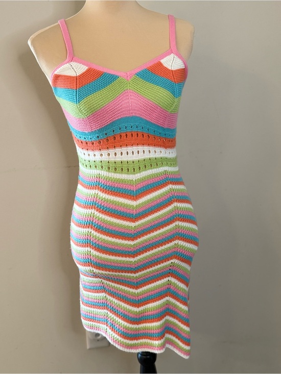 Crave Fame Dresses & Skirts - Crave Fame crochet knit sleeveless mini dress pastel retro 70s SM